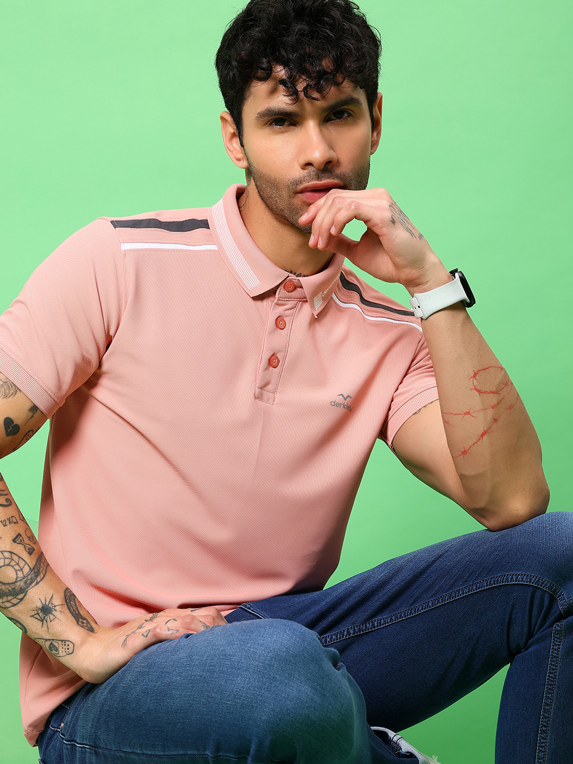 Image of V-MART Colorblock Men Polo Neck Orange T-Shirt