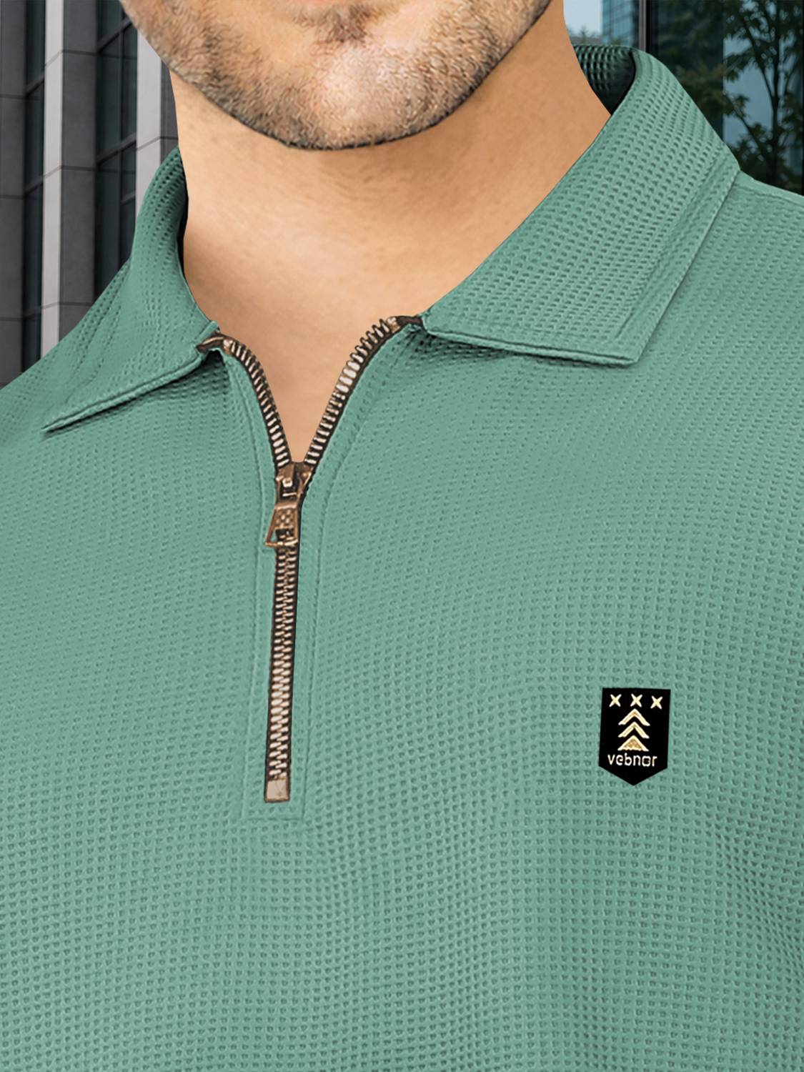 VeBNoR Self Design Men Zip Neck Green T-Shirt - Buy VeBNoR Self
