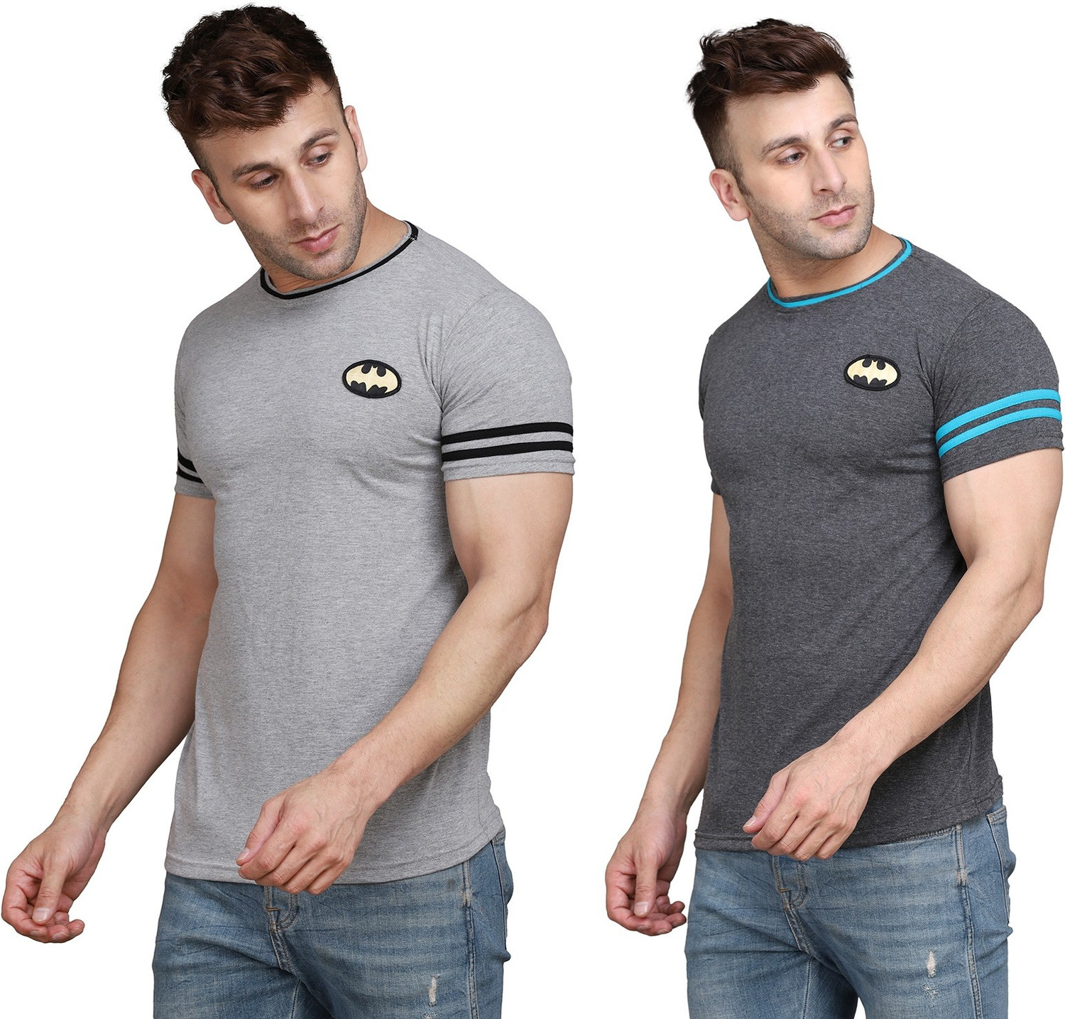 Image of BEYOU FASHION Printed Men Round Neck Silver, Grey T-Shirt