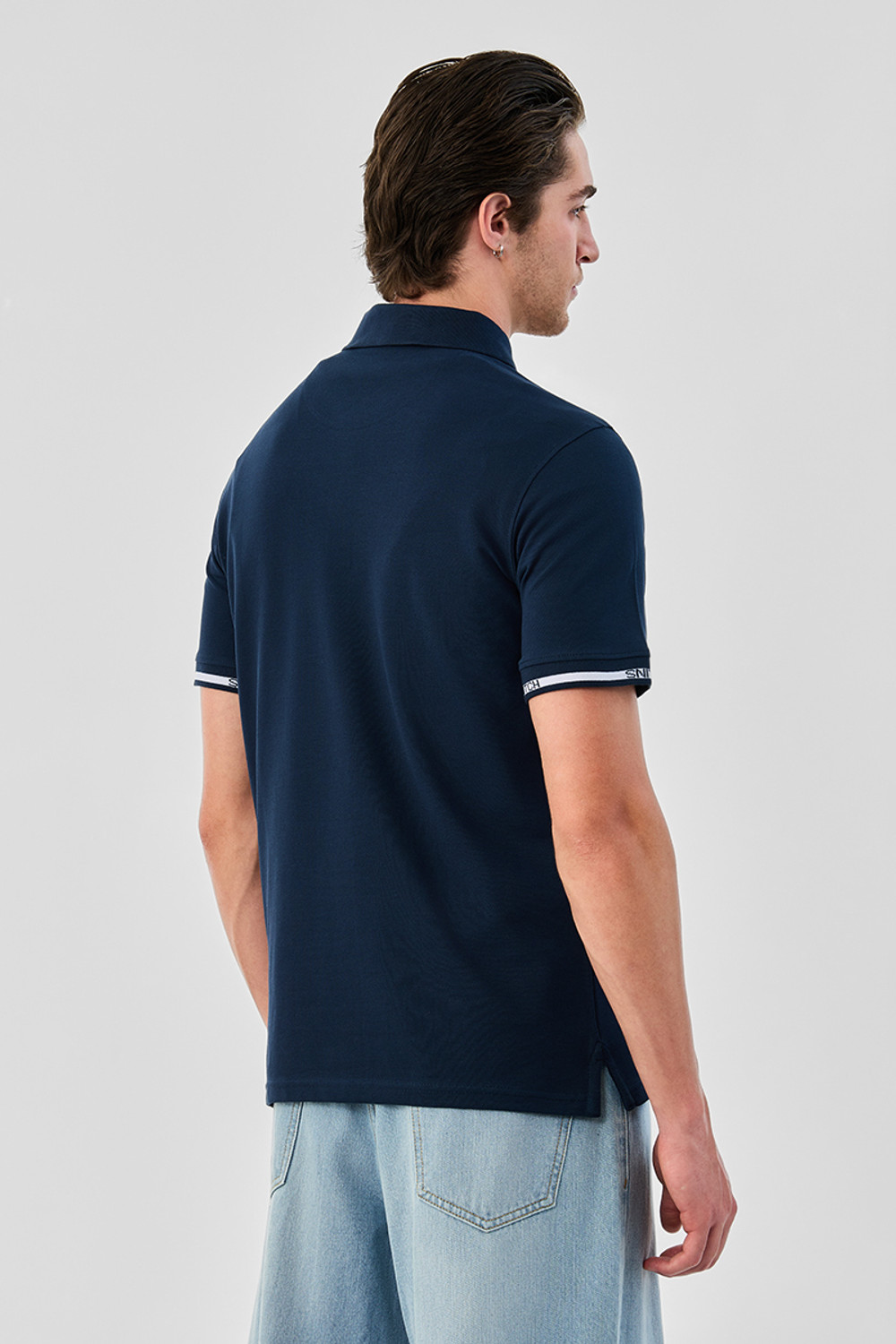 Image of Snitch Solid Men Polo Neck Navy Blue T-Shirt