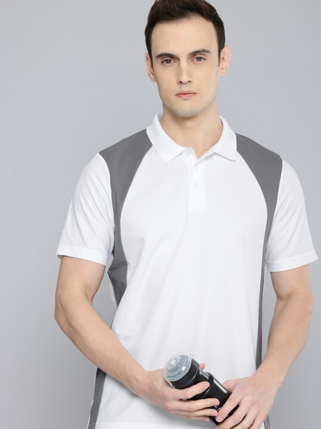 Image of PUMA Colorblock Men Polo Neck White T-Shirt