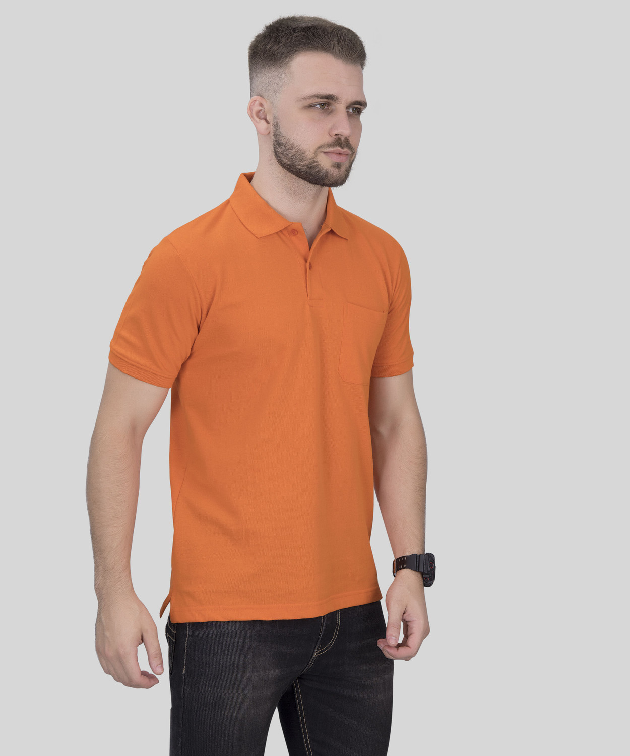 Image of M2HIT Solid Men Polo Neck Grey, Orange T-Shirt