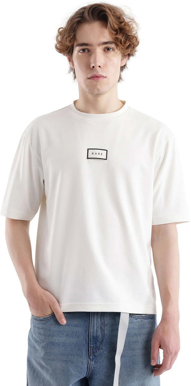 Image of RARE RABBIT Printed Men Round Neck White T-Shirt