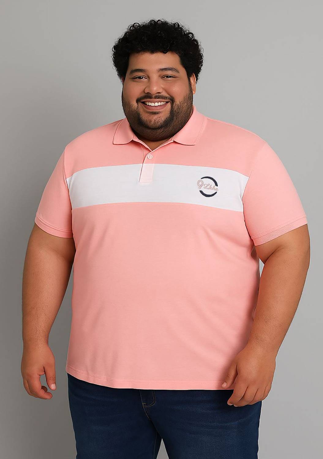 9LKHA Men Colorblock, Solid Polo Neck Cotton Blend Pink T-Shirt