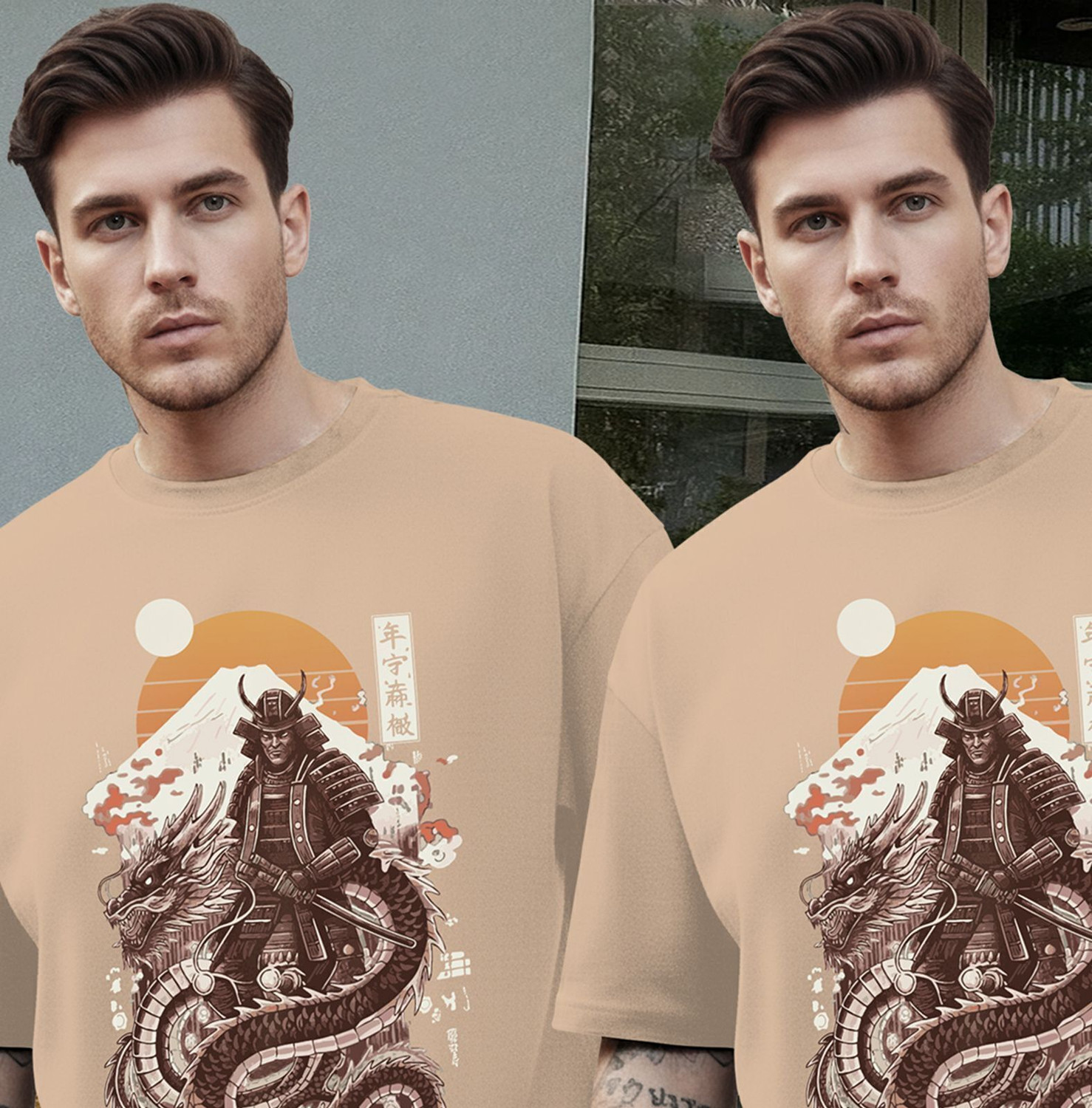 Image of TRIPR Typography Men Round Neck Beige T-Shirt