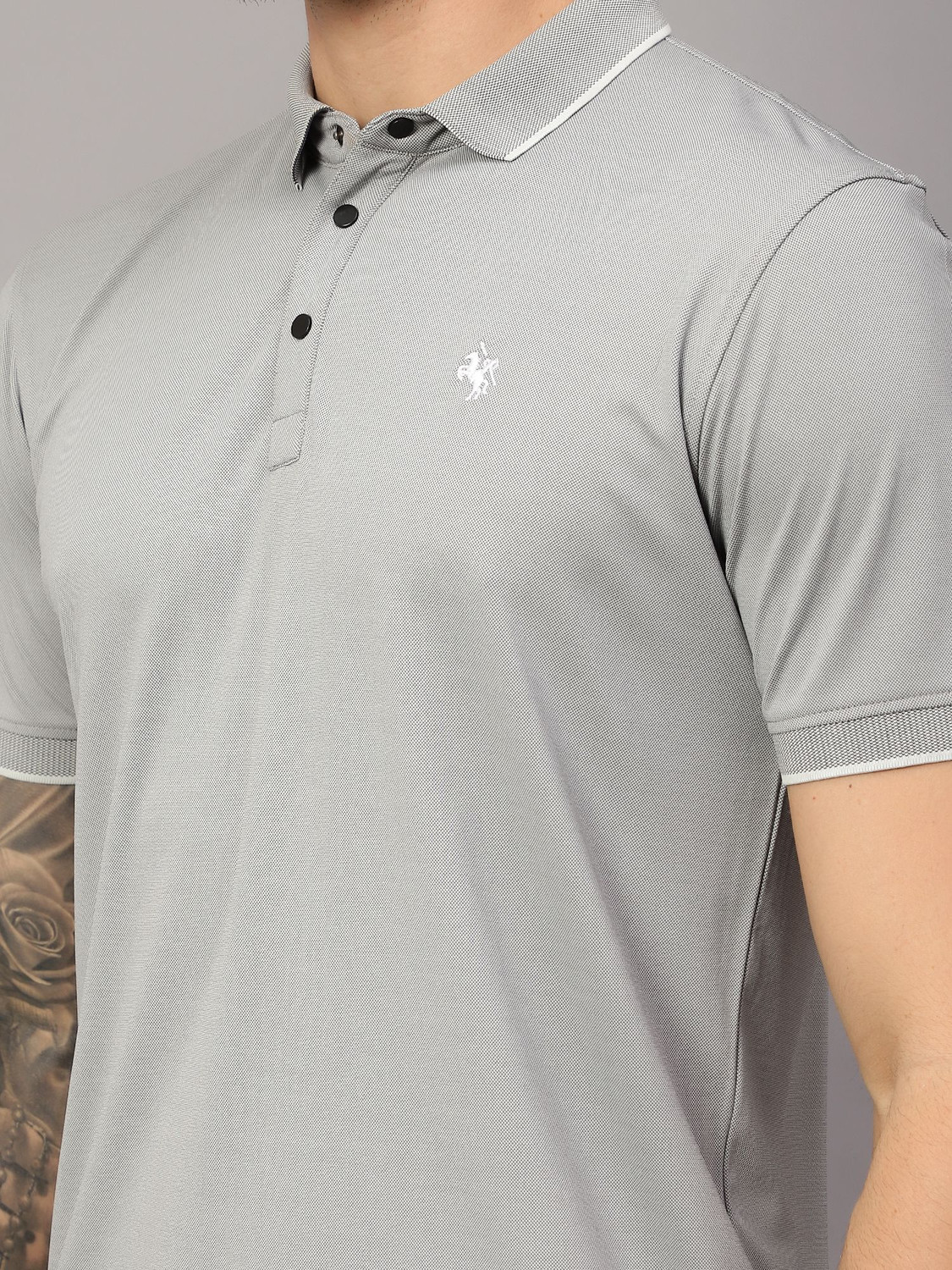 Image of CANTABIL Solid Men Polo Neck Grey T-Shirt