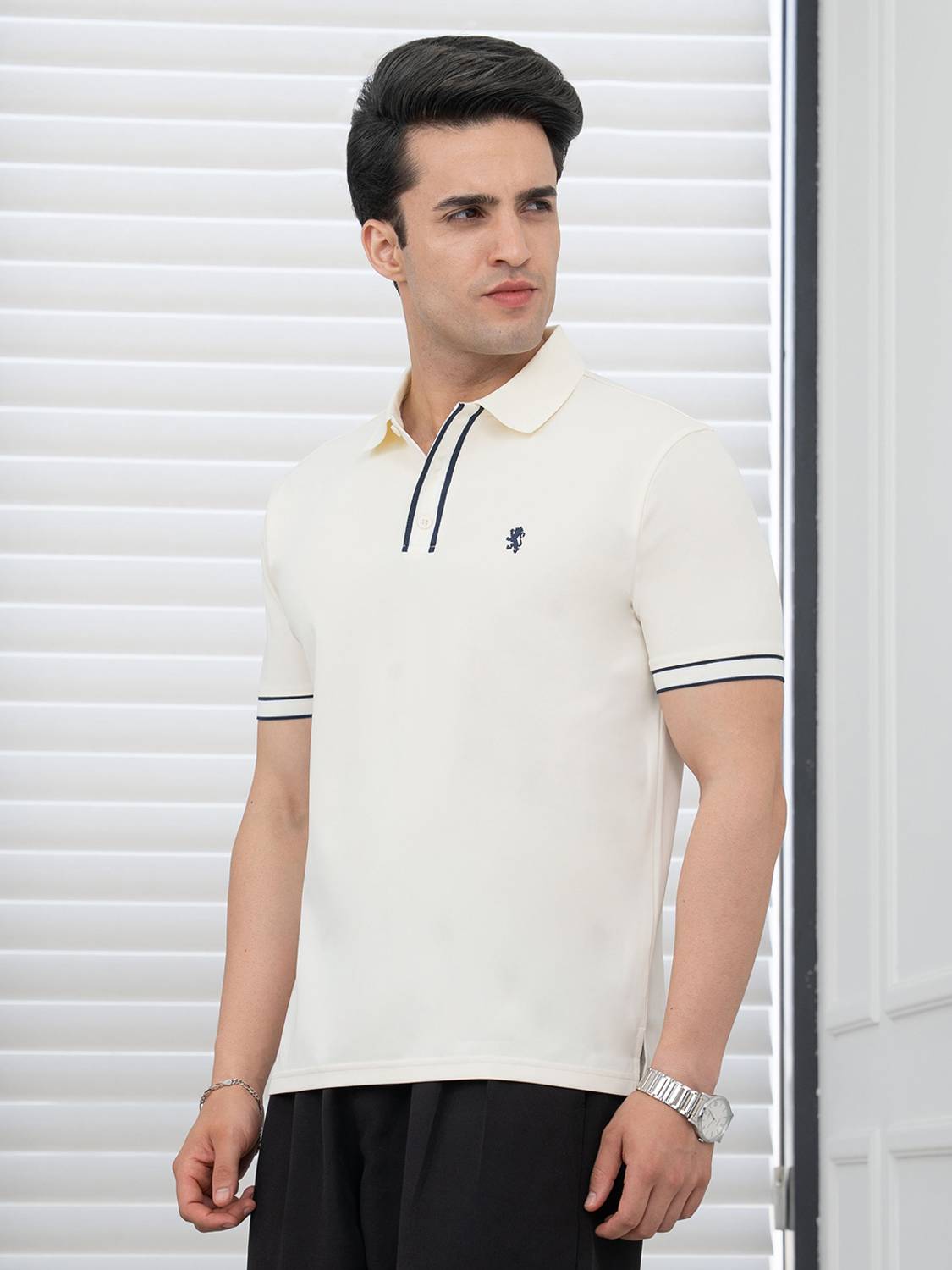 RED TAPE Men Beige Polo Neck T-Shirt - Image 2