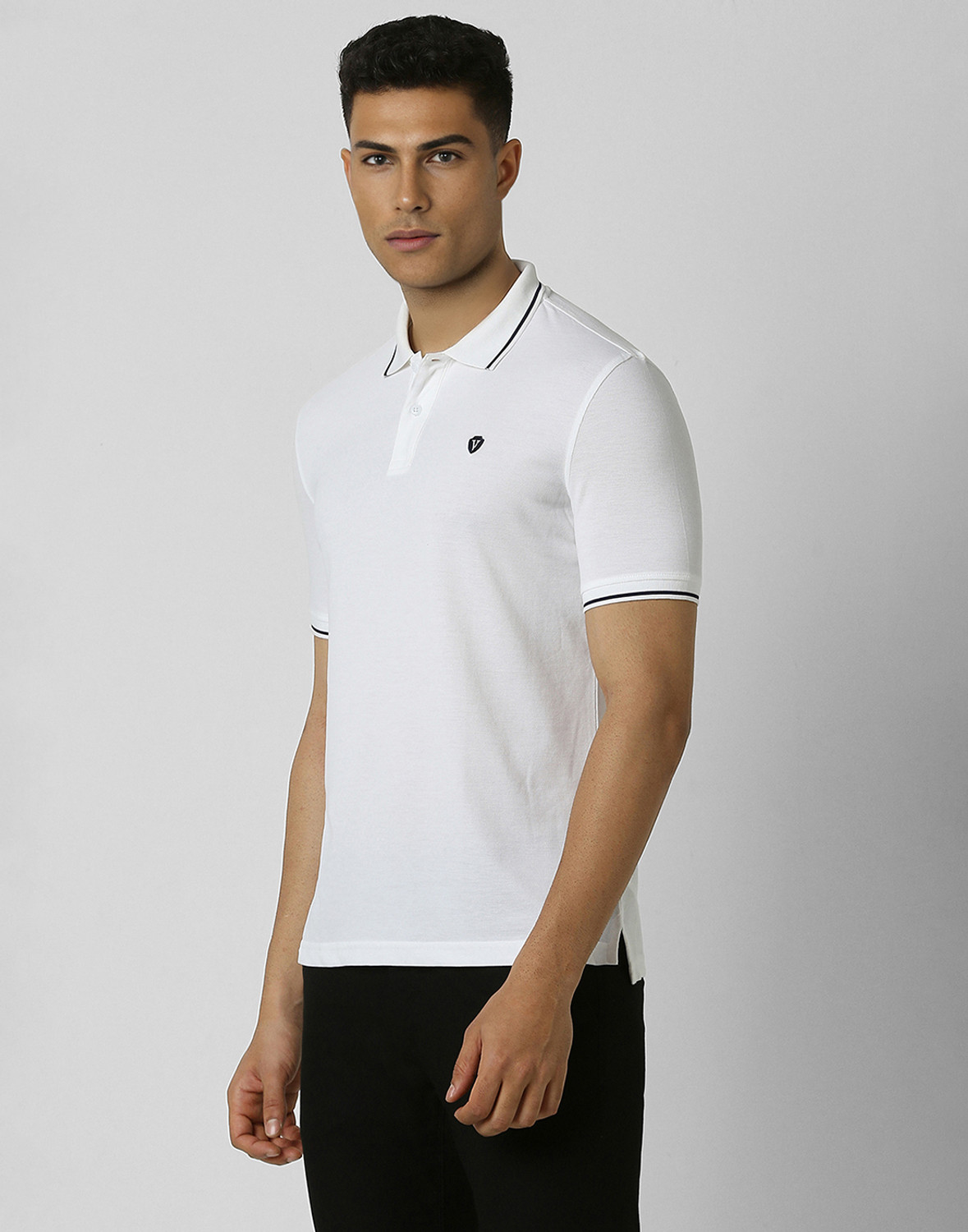 Image of VAN HEUSEN Solid Men Polo Neck White T-Shirt