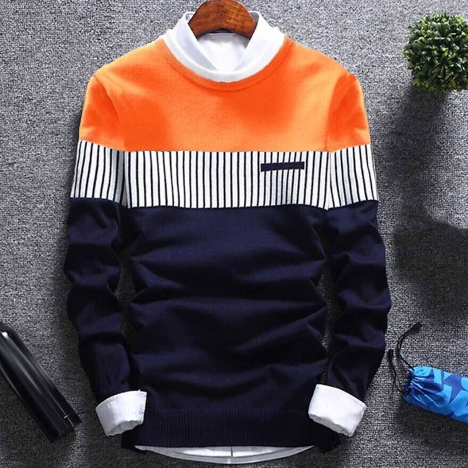 Try This Men Colorblock Round Neck Cotton Blend Orange T-Shirt