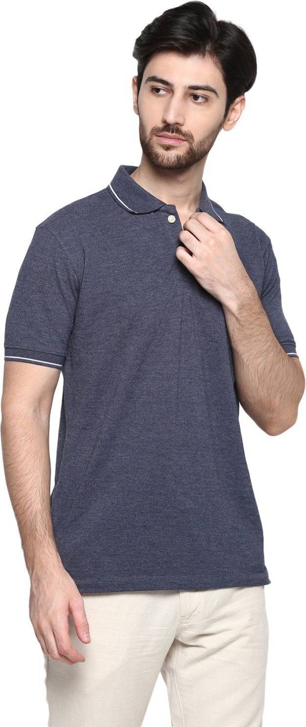 CANTABIL Solid Men Polo Neck Blue T-Shirt