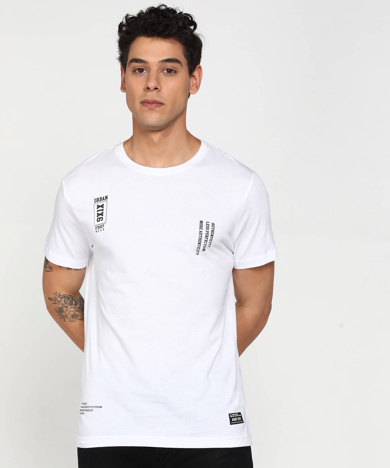 Aditya Birla - abof Printed Men Crew Neck White T-Shirt