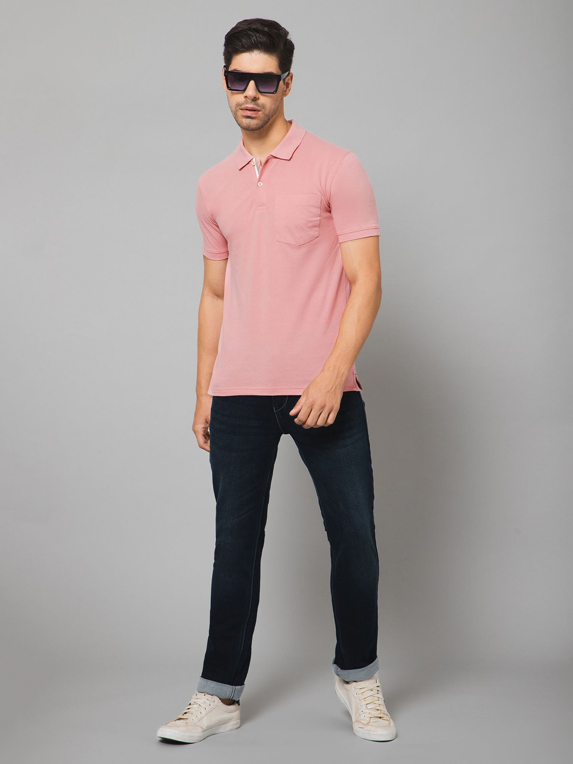 Image of CANTABIL Solid Men Polo Neck Pink T-Shirt