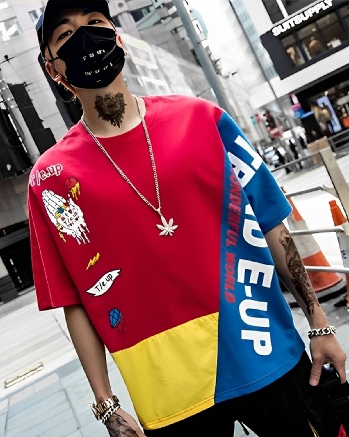 BUKKL Men Printed Round Neck Pure Cotton Red T-Shirt