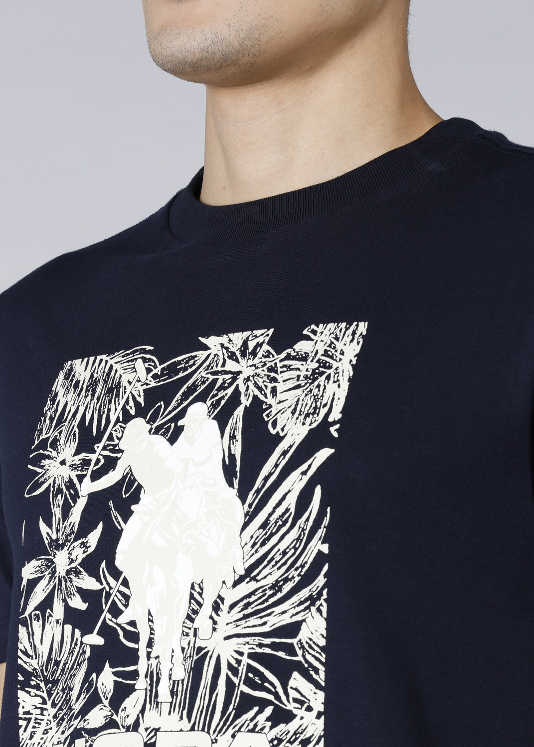 Image of U.S. Polo Assn. Denim Co. Men Graphic Print Round Neck Pure Cotton Blue T-Shirt