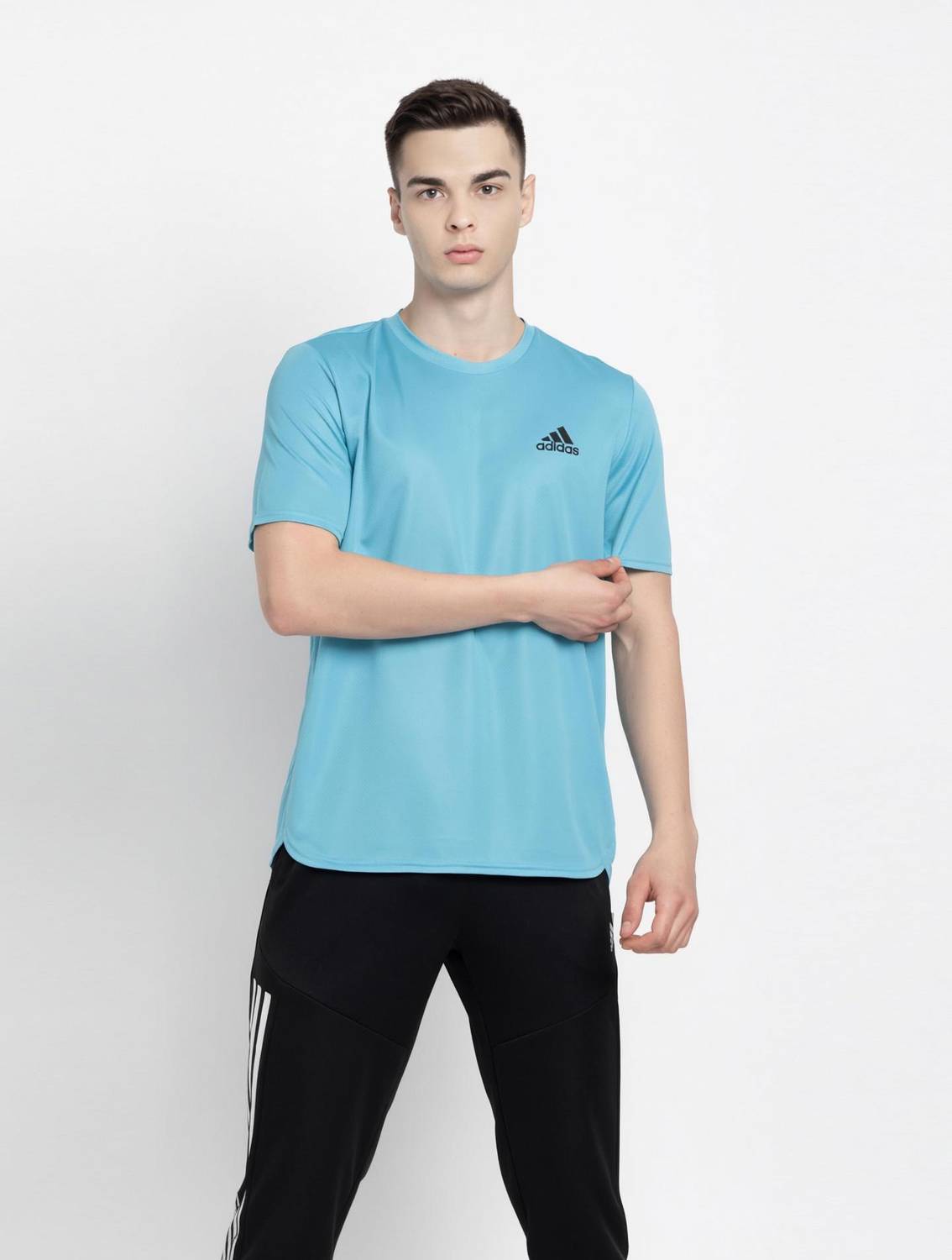 ADIDAS Solid Men Round Neck Blue T-Shirt