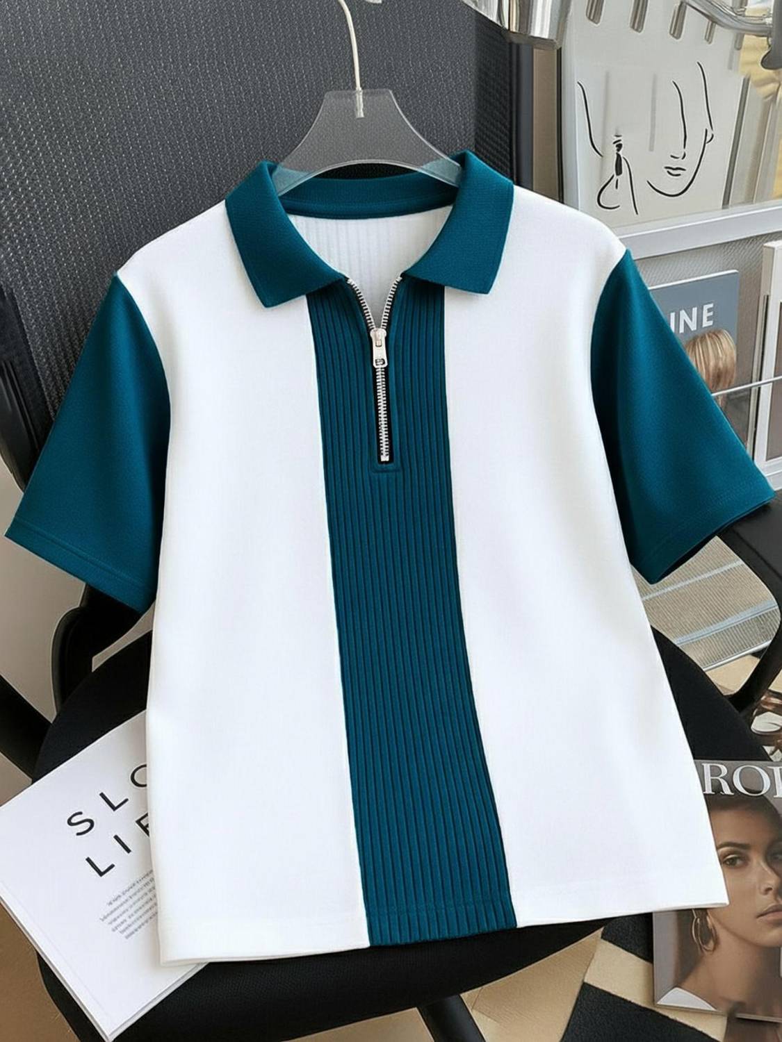 AUSK Colorblock Men Polo Neck Dark Blue T-Shirt