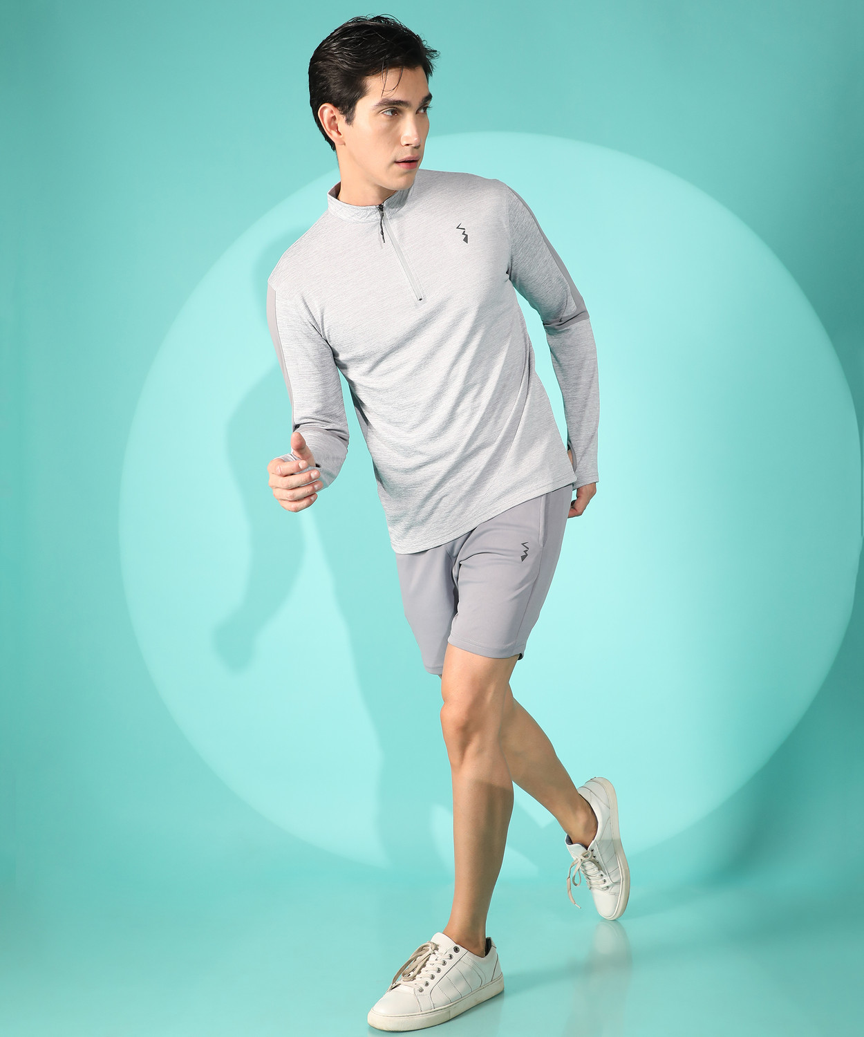 Image of CAHOOT Solid Men Mandarin Collar Grey T-Shirt