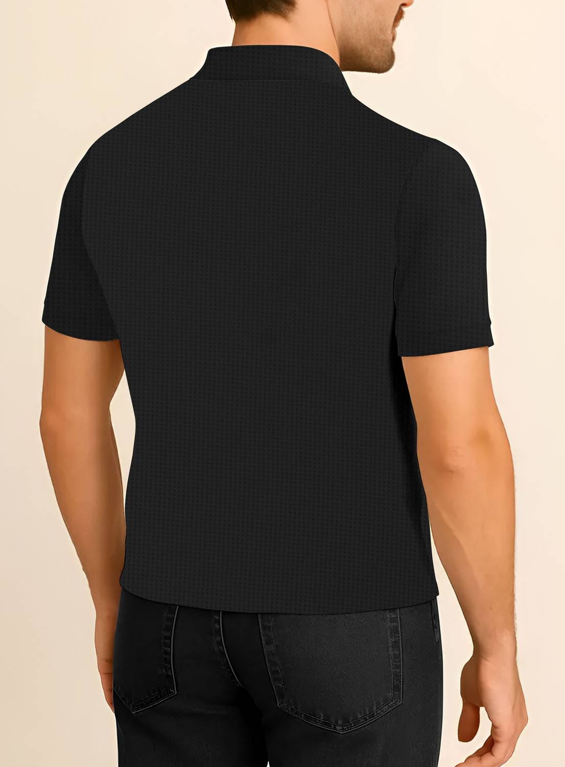 KAJARU Men Zip Neck Black, Beige T-Shirt - Image 4