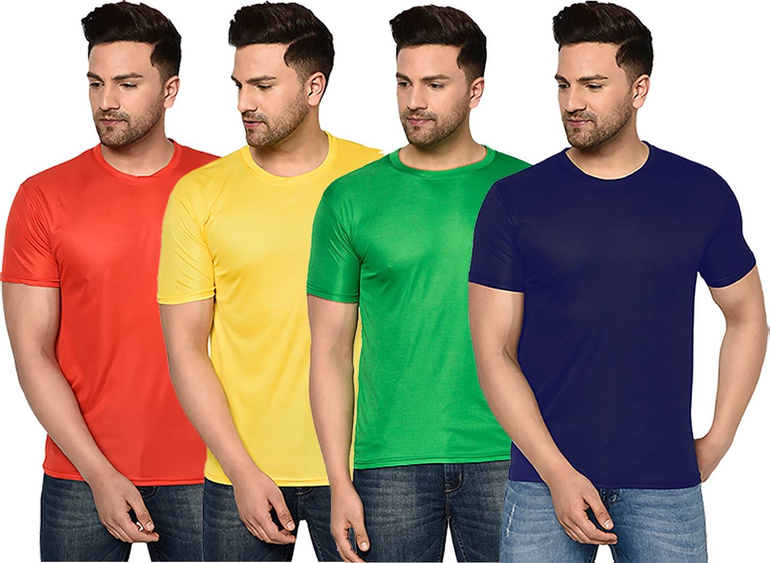 InkTees Pack of 4 Men Solid Round Neck Polyester Multicolor T-Shi