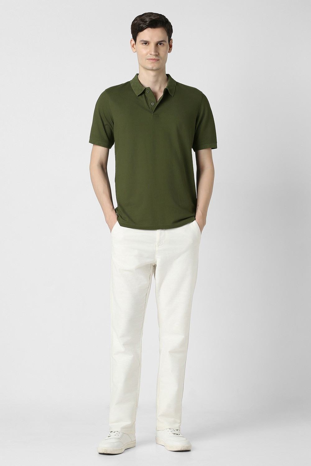 Image of PETER ENGLAND Solid Men Polo Neck Green T-Shirt