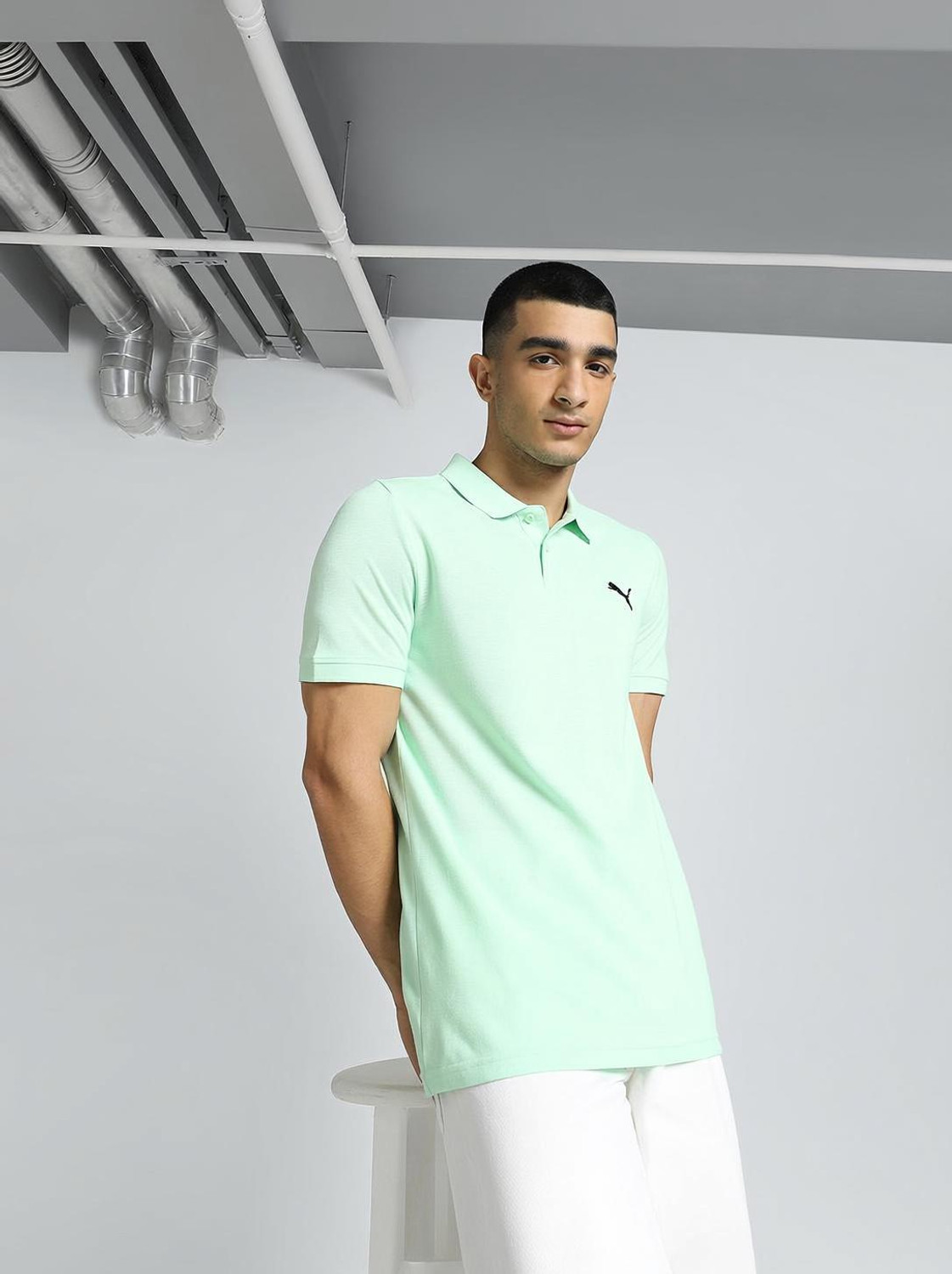 Image of PUMA Solid Men Polo Neck Green T-Shirt
