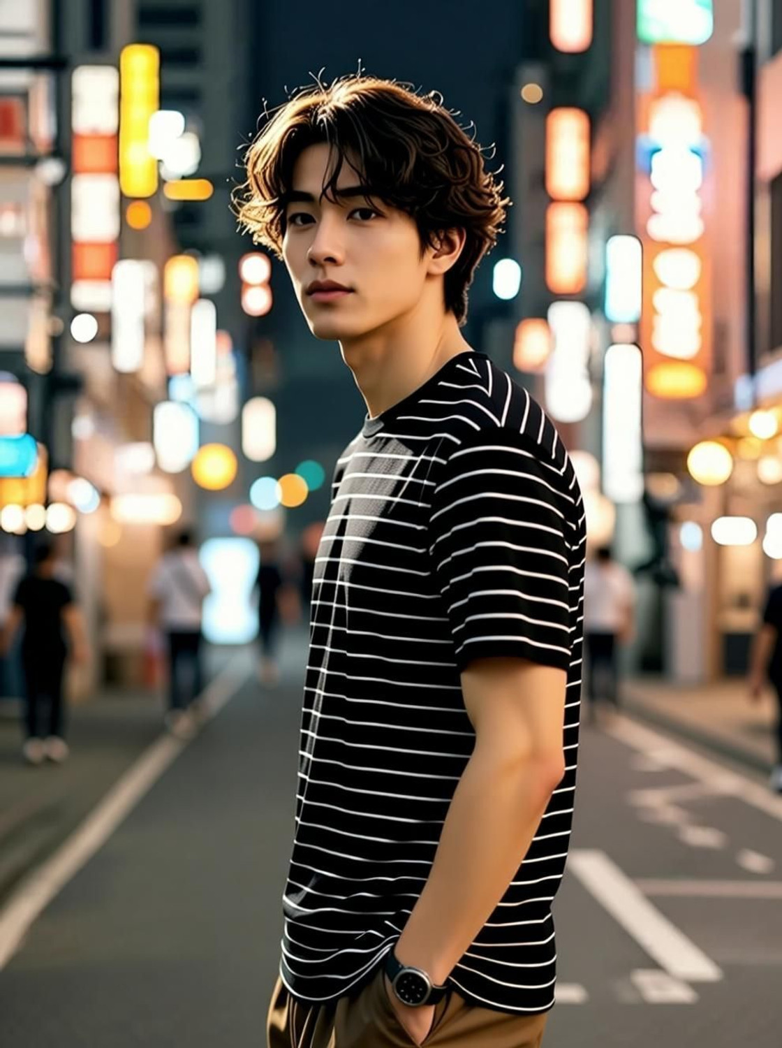 Image of Smart Colors Striped Men Round Neck Black T-Shirt