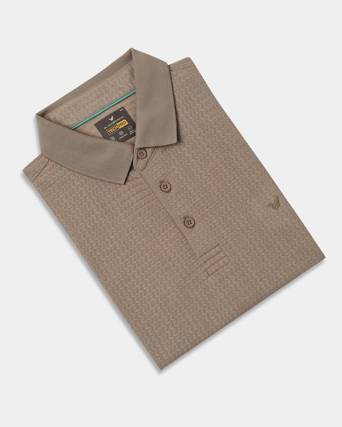 Image of Blackberrys Self Design Men Polo Neck Beige T-Shirt