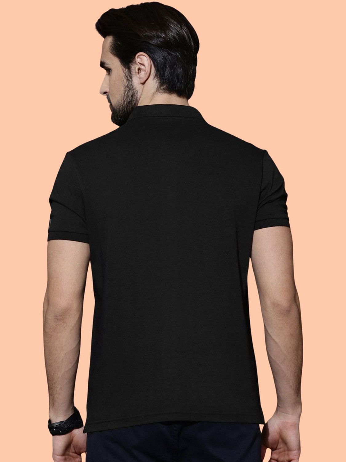 Image of Roadster Solid Men Polo Neck Black T-Shirt