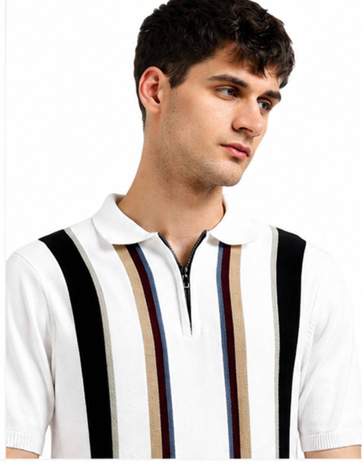 MOHICANS Multicolor Striped Polo Neck T-Shirt - Image 5