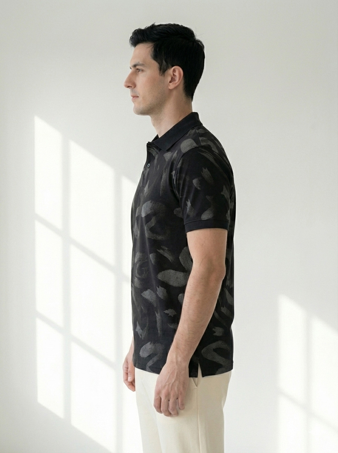 Image of Dollar Men Printed Polo Neck Cotton Blend Black T-Shirt