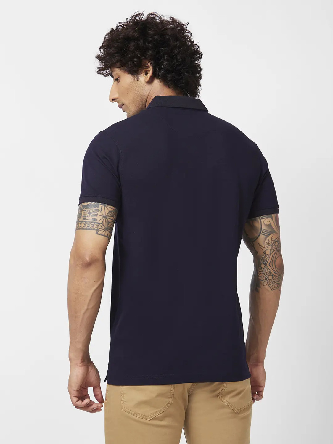 Image of Spykar Printed Men Polo Neck Blue T-Shirt