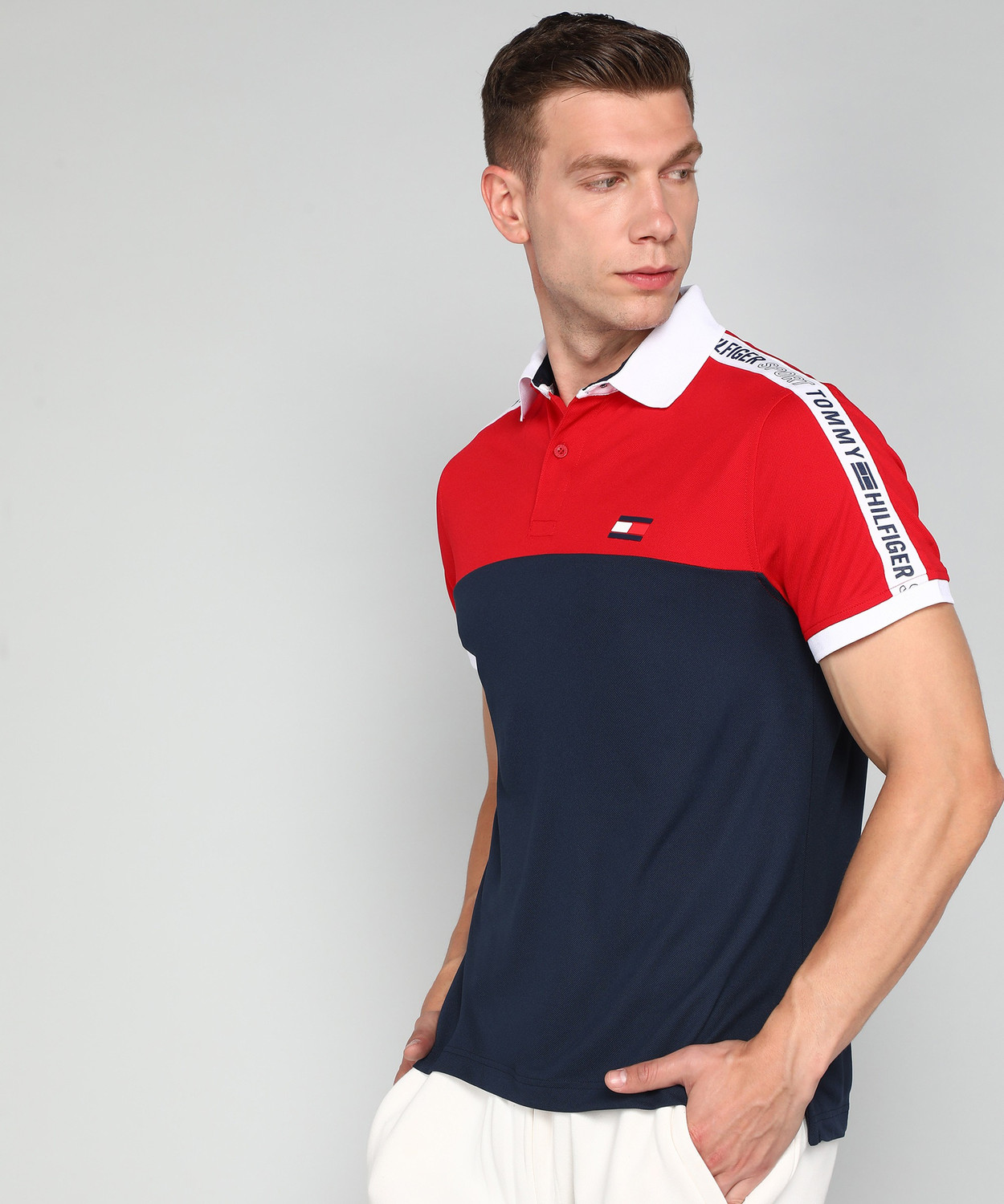 Image of TOMMY HILFIGER Colorblock Men Polo Neck Multicolor T-Shirt