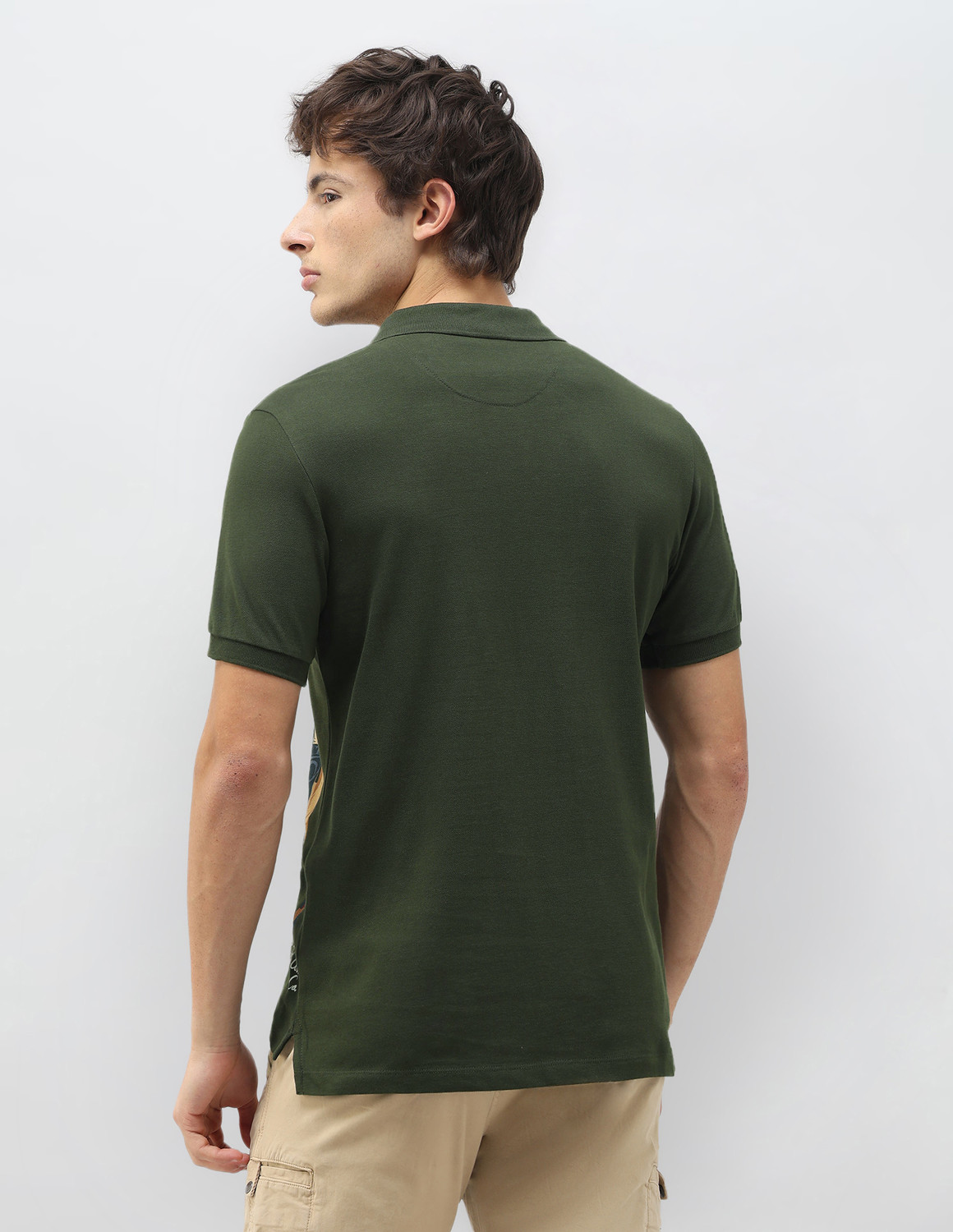 Image of U.S. Polo Assn. Denim Co. Men Graphic Print Polo Neck Pure Cotton Green T-Shirt