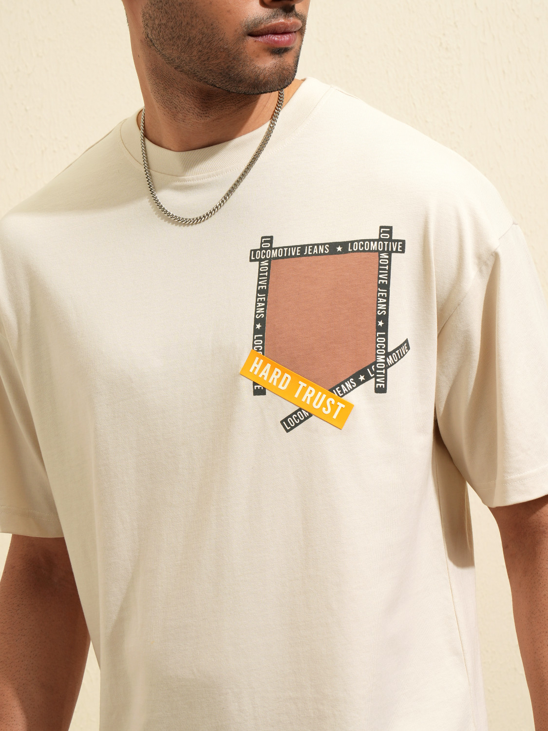 Image of LOCOMOTIVE Printed Men Round Neck White T-Shirt
