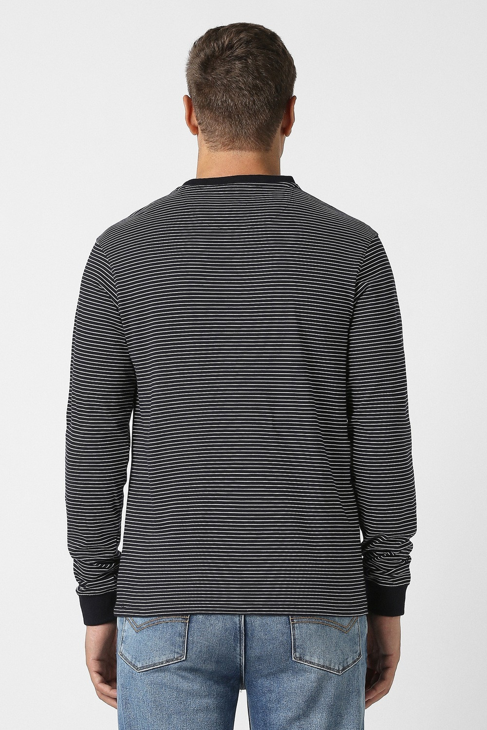 Image of PETER ENGLAND Striped Men Crew Neck Black T-Shirt