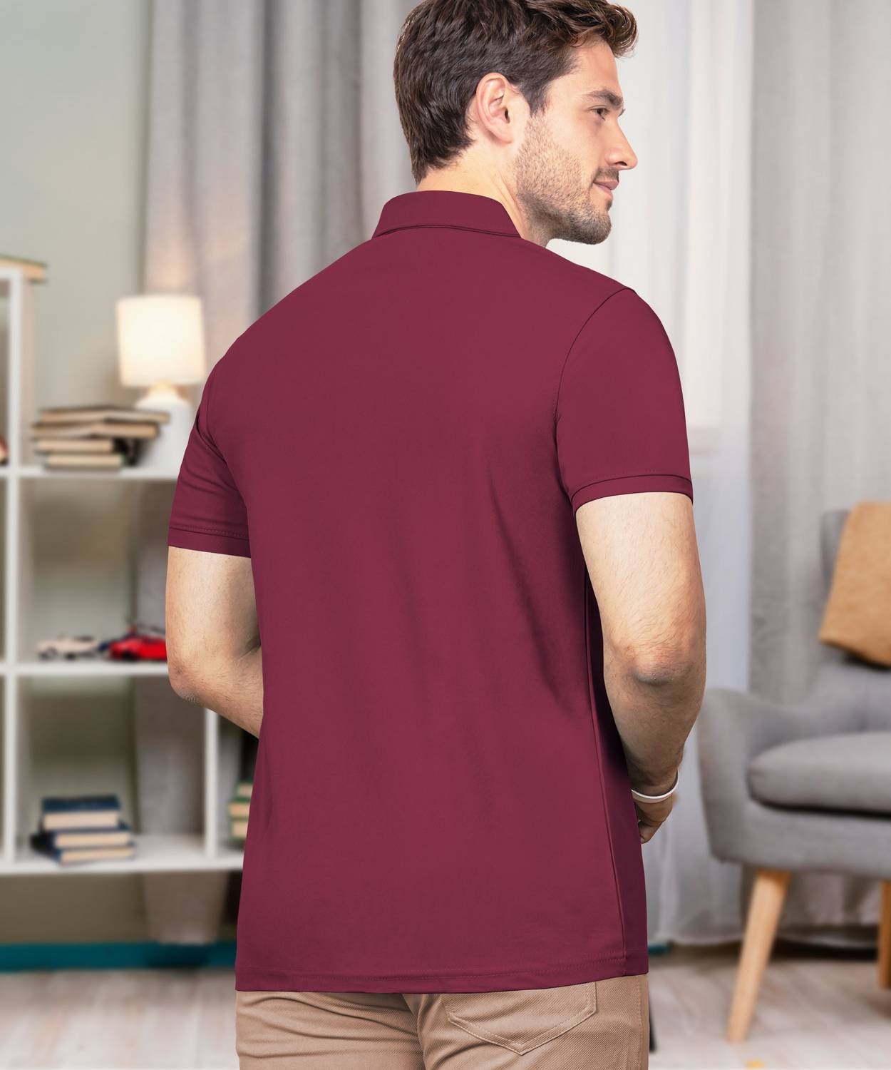 VeBNoR Solid Men Polo Neck Maroon T-Shirt - Image 2
