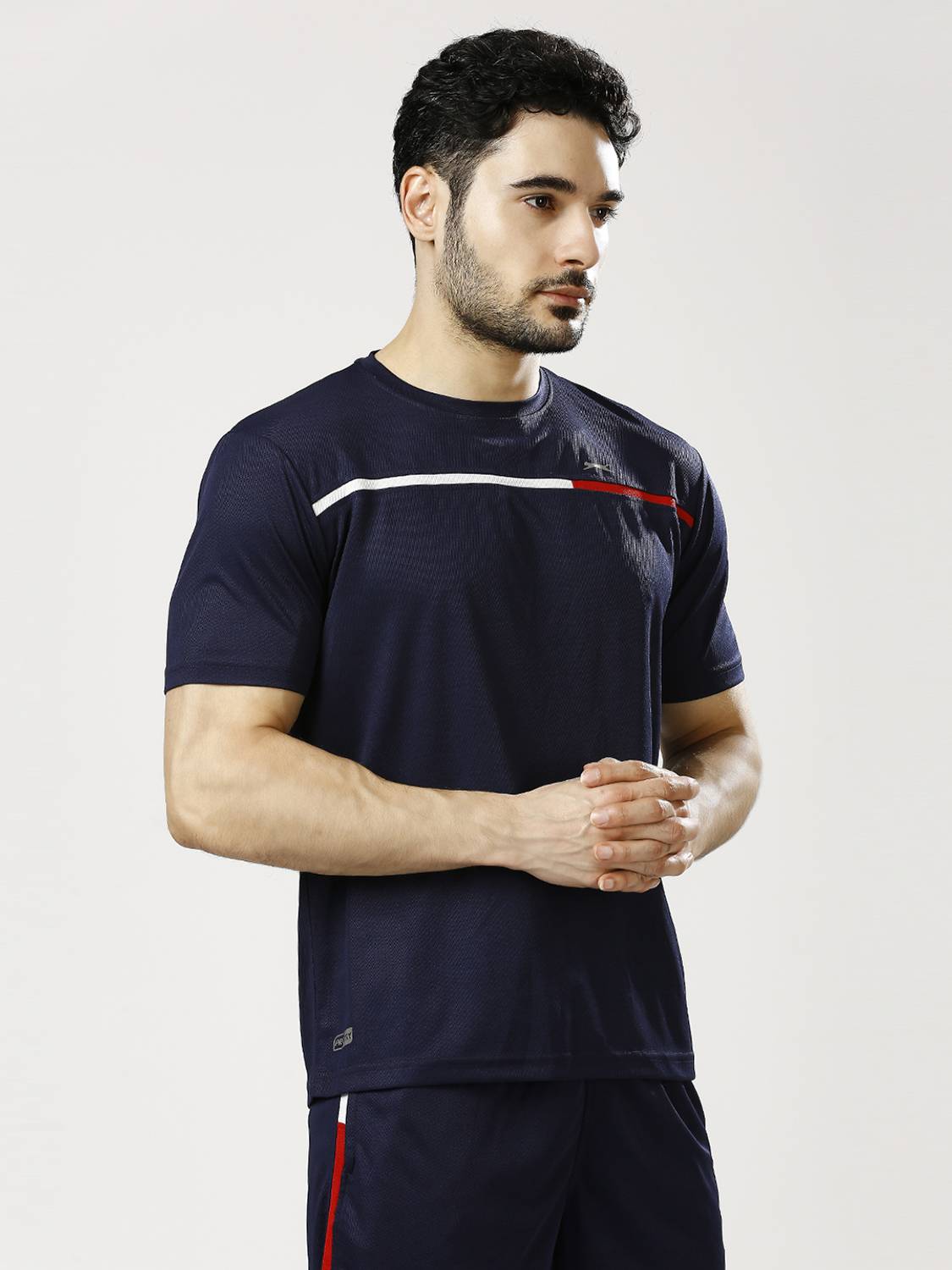 BLACK PANTHER Men Solid Round Neck Polyester Dark Blue T-Shirt