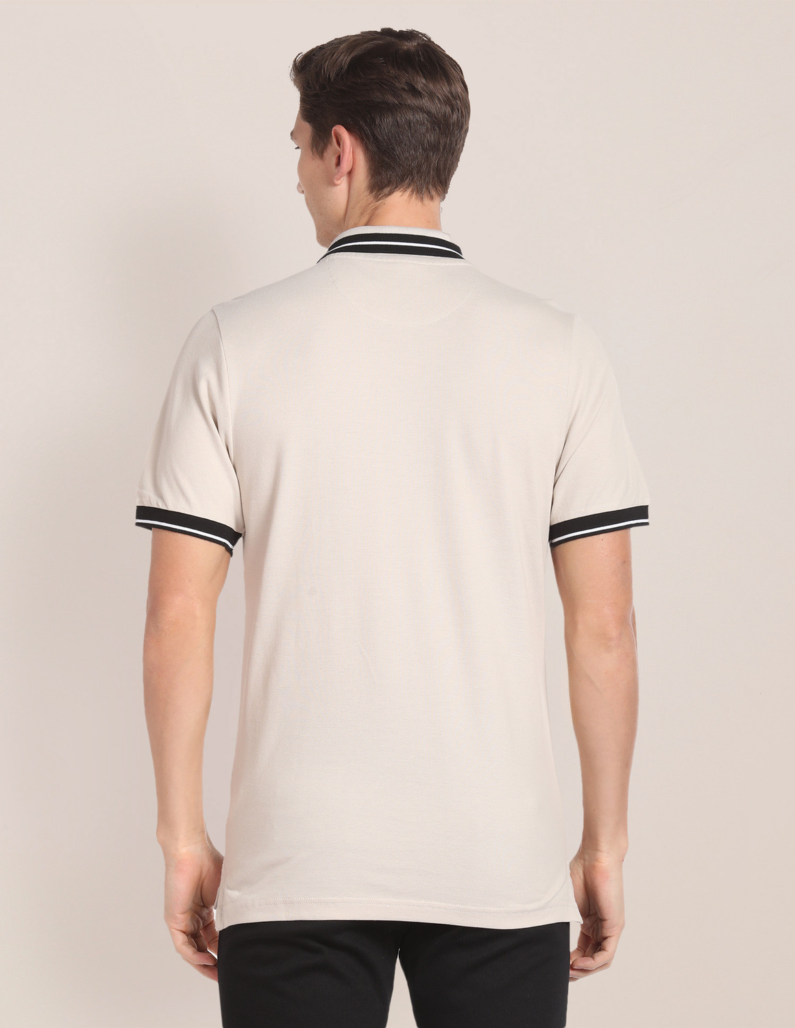 Image of U.S. POLO ASSN. Solid Men Polo Neck Beige T-Shirt