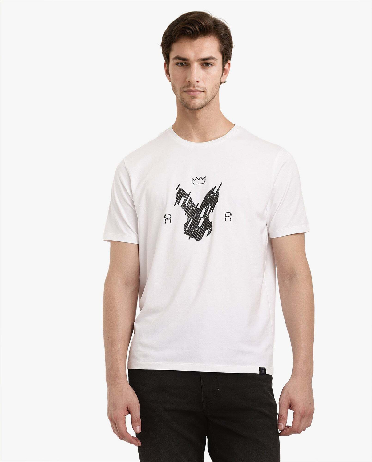 Image of RARE RABBIT Graphic Print Men Crew Neck White T-Shirt