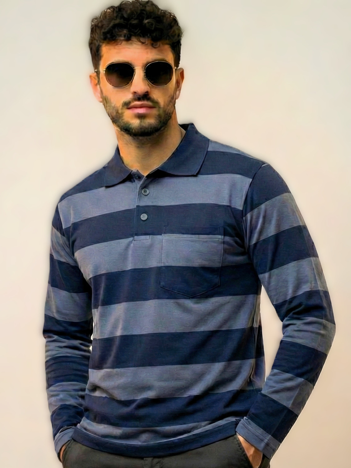 Image of Alvin Striped Men Polo Neck Grey T-Shirt