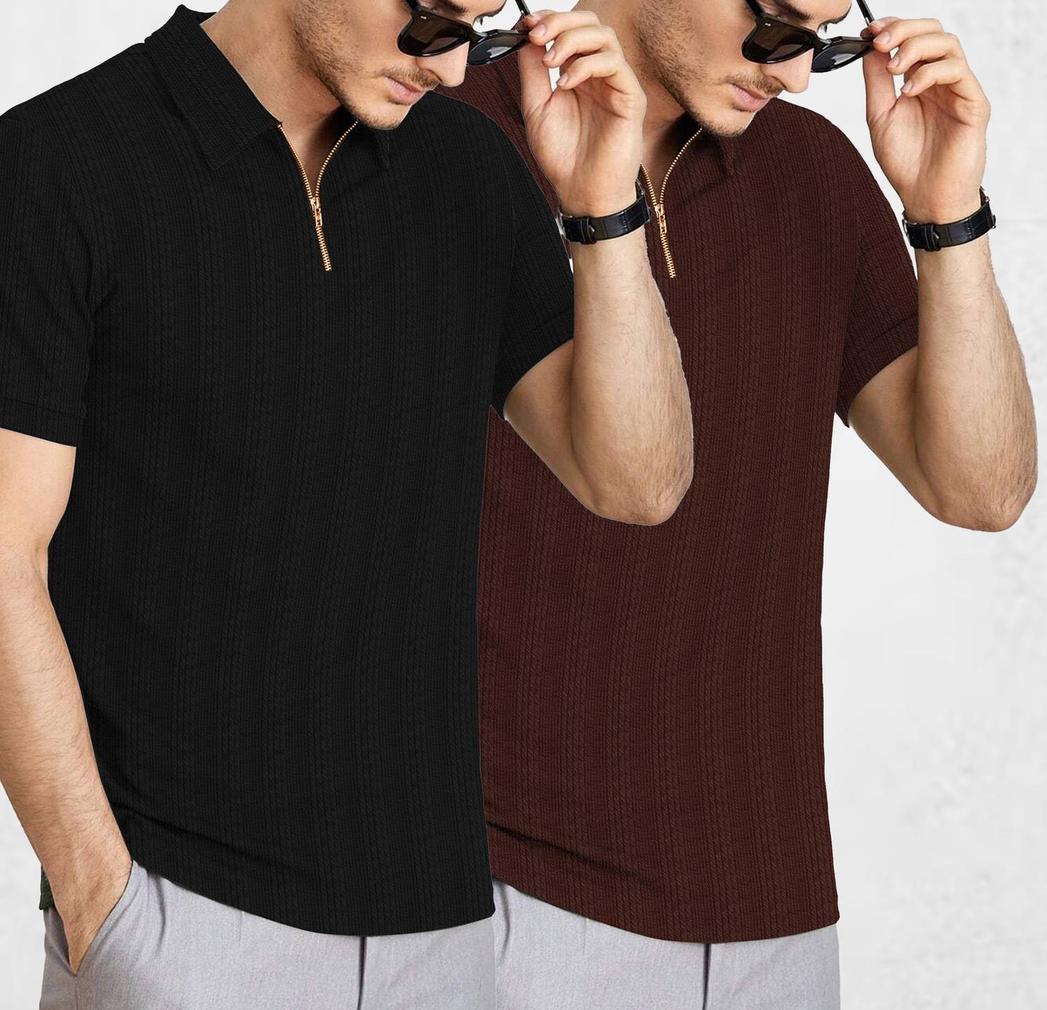 KAJARU Men Zip Neck Black T-Shirt Pack of 2 - Image 3