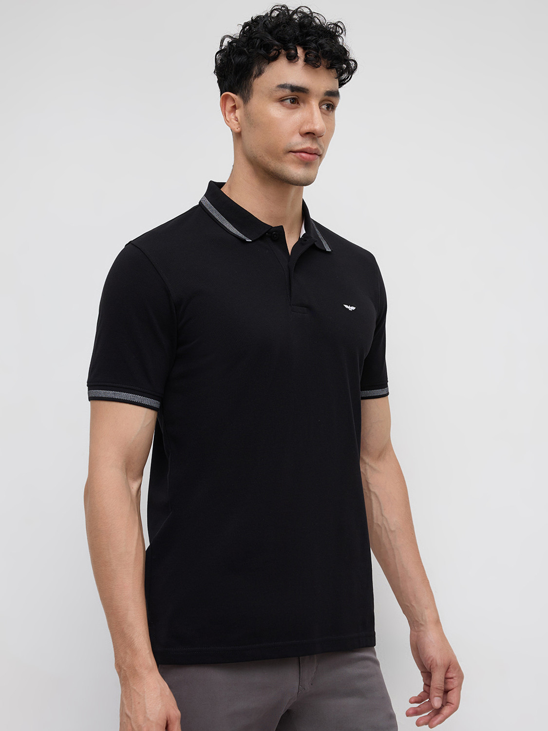 Image of PARK AVENUE Solid Men Polo Neck Black T-Shirt