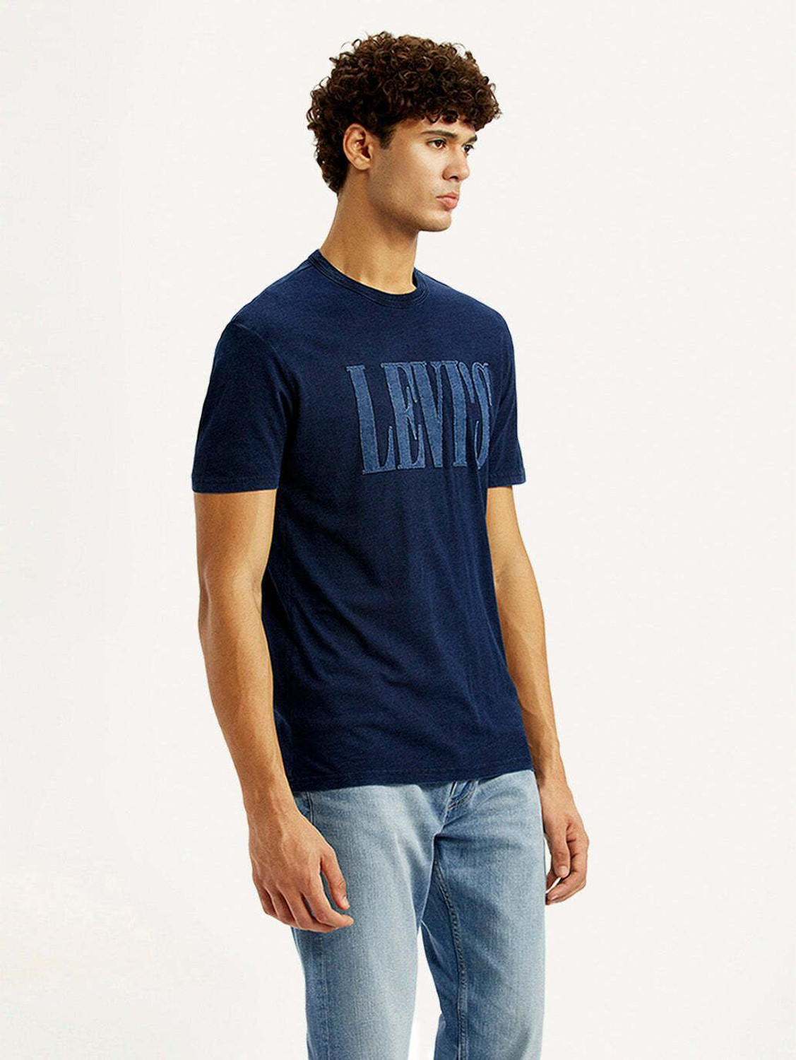 Image of LEVI'S Typography Men Round Neck Dark Blue T-Shirt