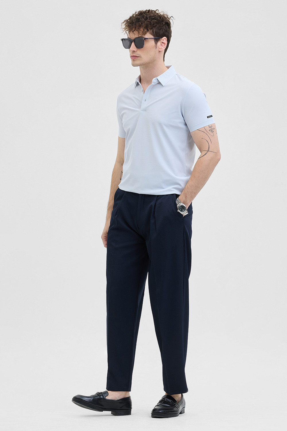 Image of Snitch Solid Men Polo Neck Light Blue T-Shirt