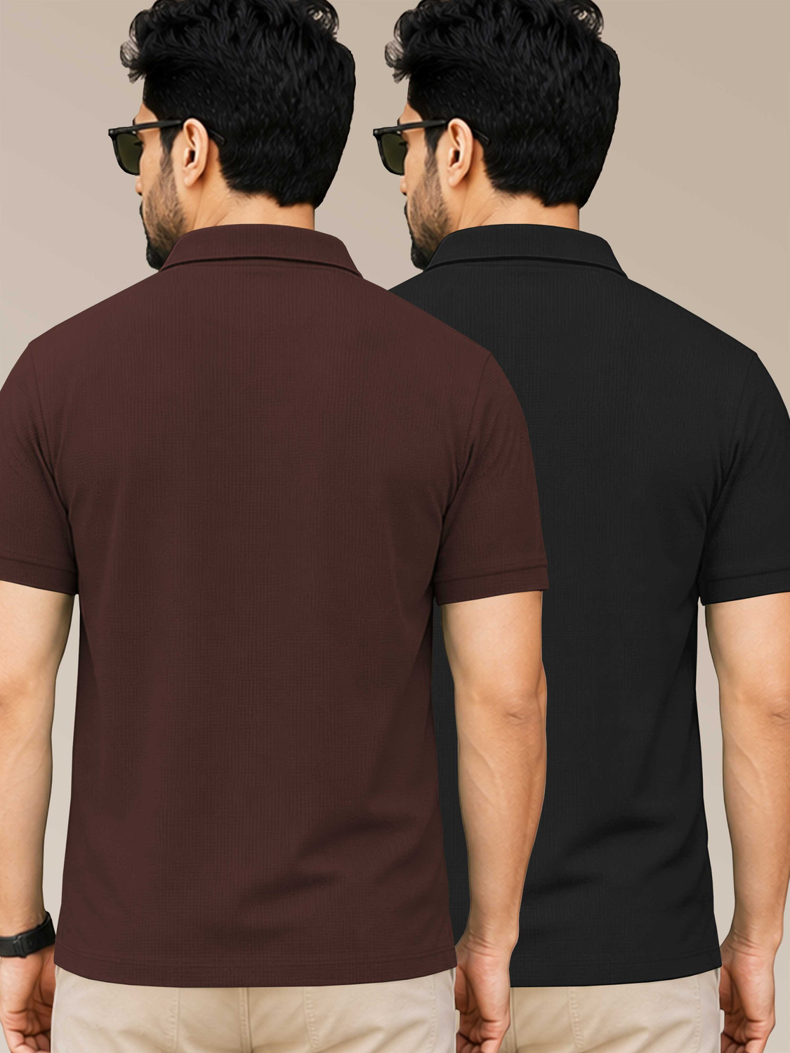 Image of VeBNoR Solid Men Polo Neck Black, Brown T-Shirt