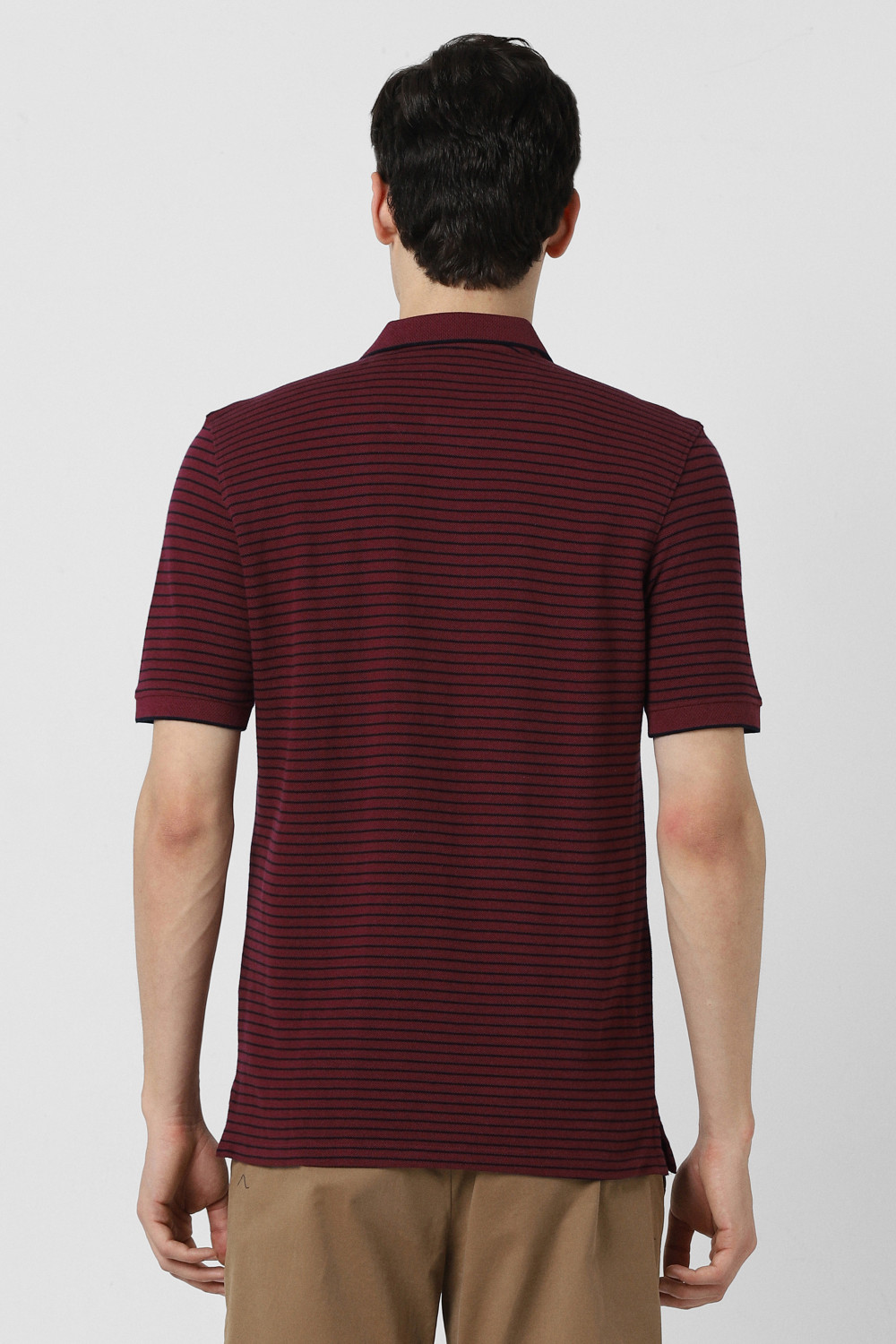 Image of PETER ENGLAND Striped Men Polo Neck Red T-Shirt