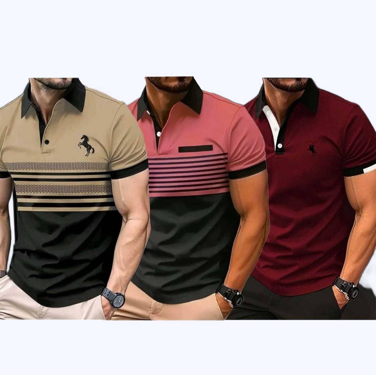 Bliss Bell Multicolor Polo Neck T-Shirt Pack of 3 - Image 1
