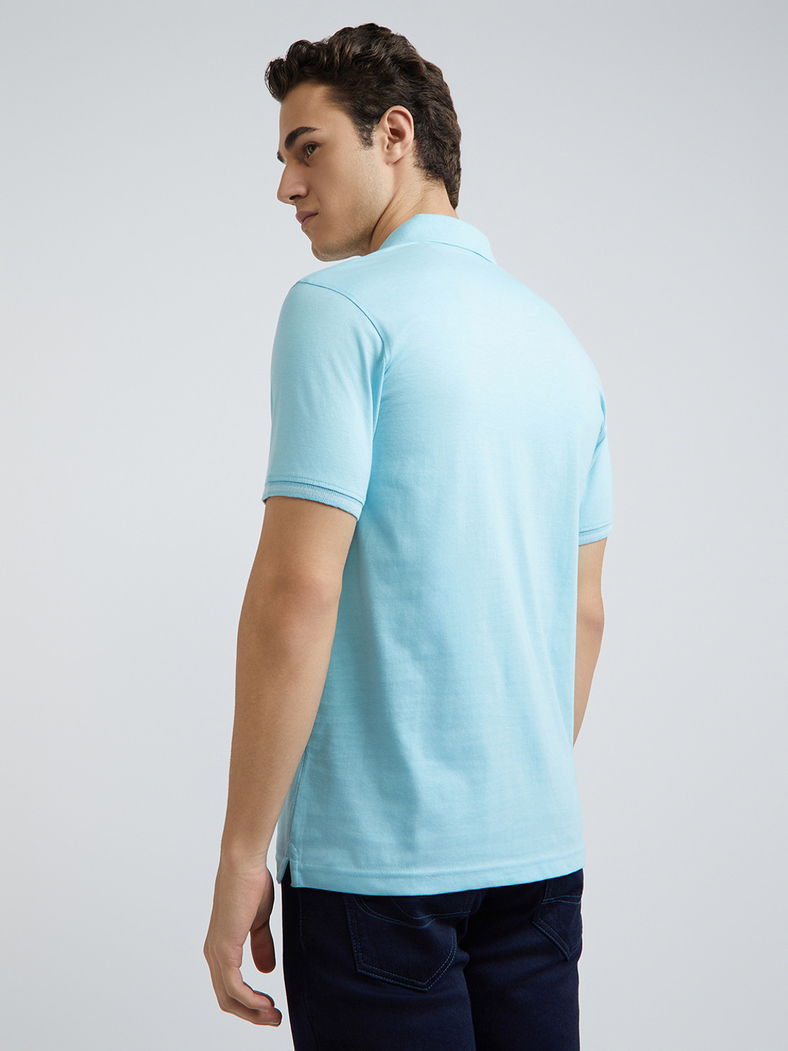 Image of PARK AVENUE Solid Men Polo Neck Blue T-Shirt