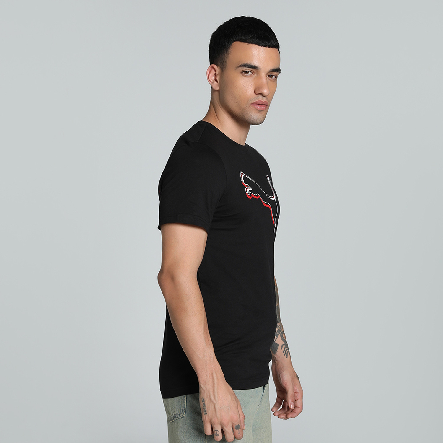 Image of PUMA Solid Men Crew Neck Black T-Shirt