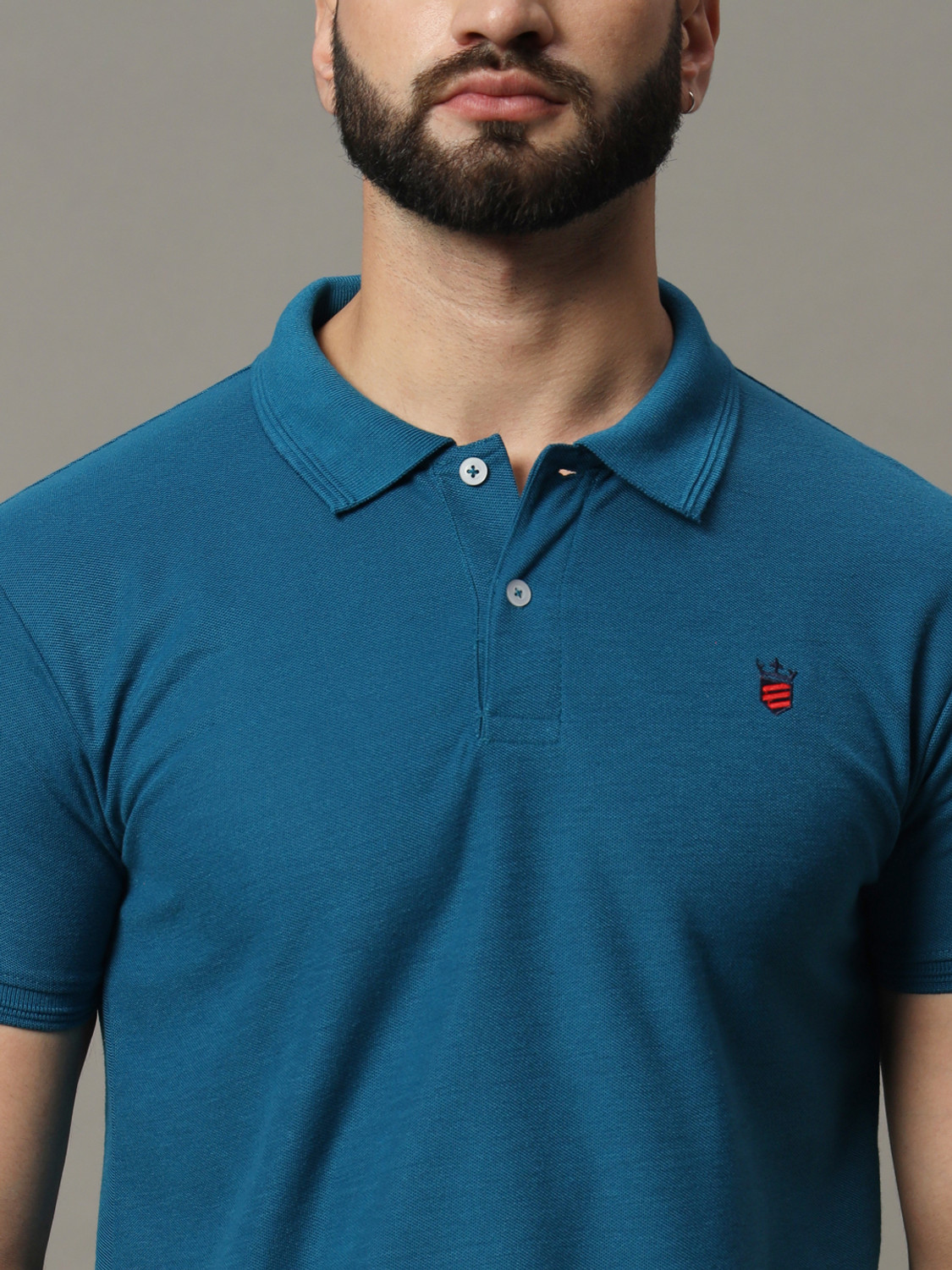 Image of RARHANPREMIUM Solid Men Polo Neck Blue T-Shirt